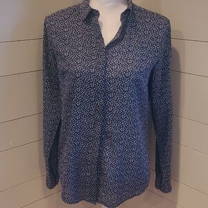 LOFT Blue & Cream Floral Print Button-down Blouse. Size S